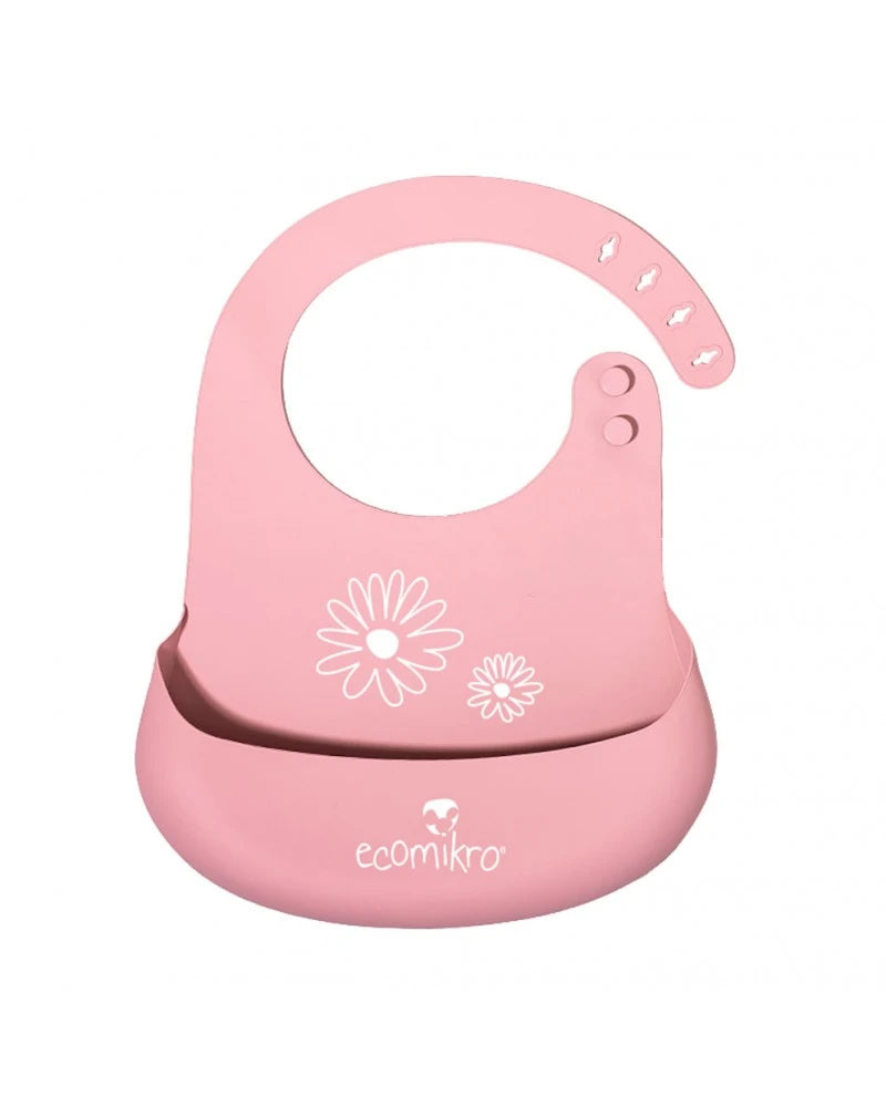 Bavaglino in Silicone con Tasca-fiori rosa